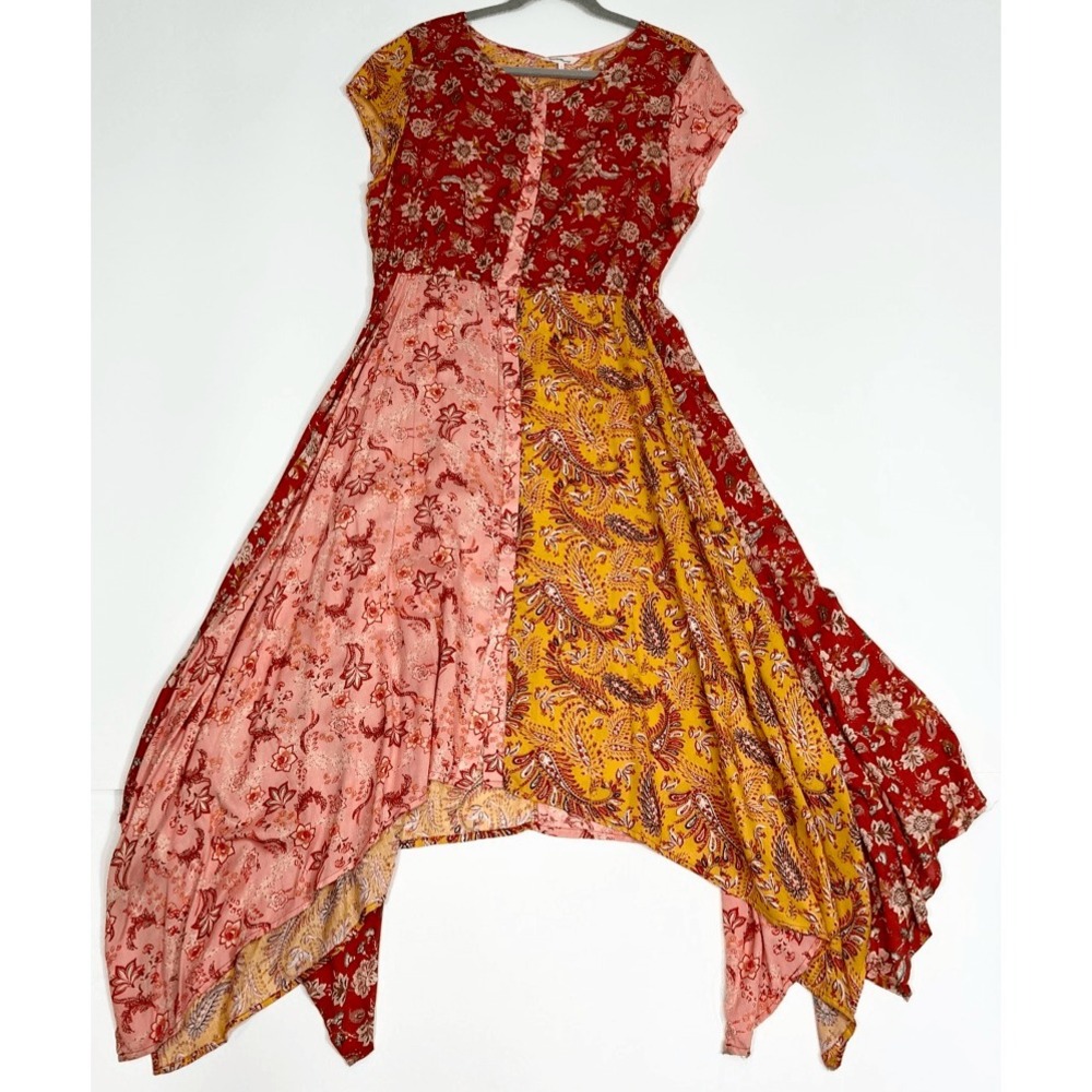 Rocks & Indigo Dress M Midi Boho Handkerchief Paisley Floral multicolor rayon